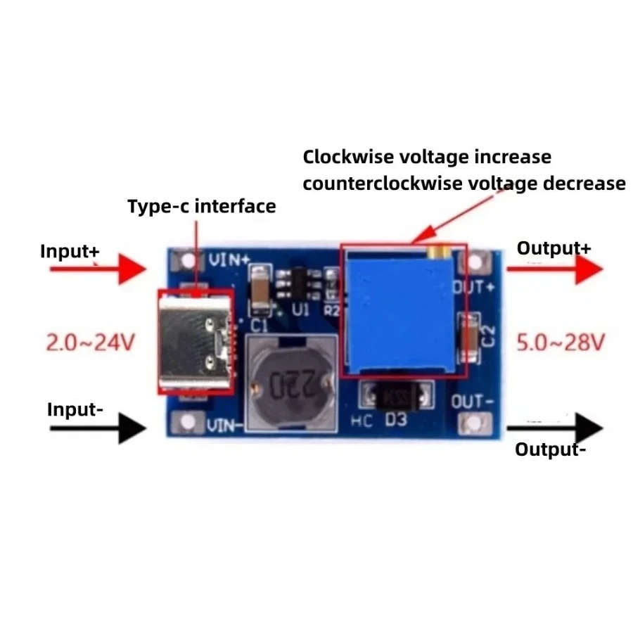 MT3608 Type-C Interface DC-DC Boost Converter Module