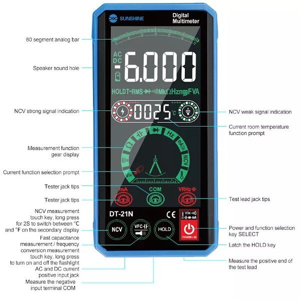SUNSHINE DT-21N Touch Digital Multimeter